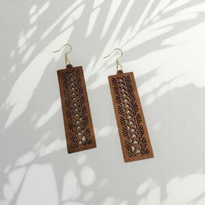 Boho Chic Wood Carved Dangle Earrings Drop Chandelier Laser Cutout Native Scale